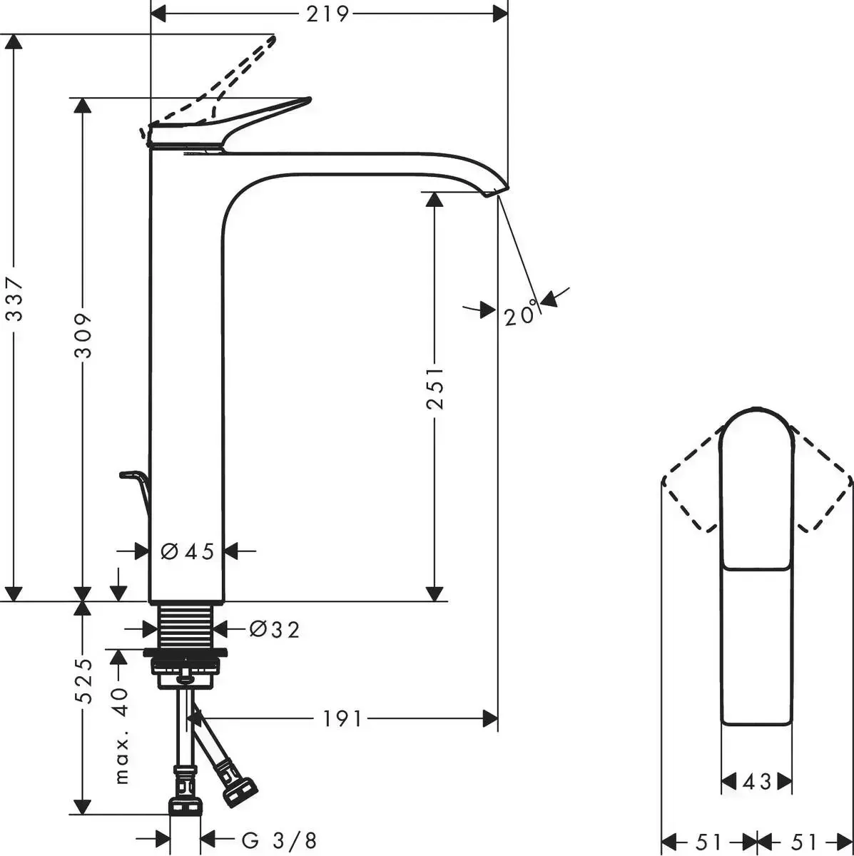 Смеситель для раковины Hansgrohe HansGrohe Vivenis 75040670 матовый черный