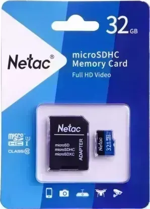 SD карта NETAC Standard MicroSD P500 32GB+ SD адаптер (NT02P500STN-032G-R)