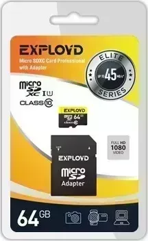 Карта памяти EXPLOYD MicroSDXC 64GB Class10 +адаптер SD