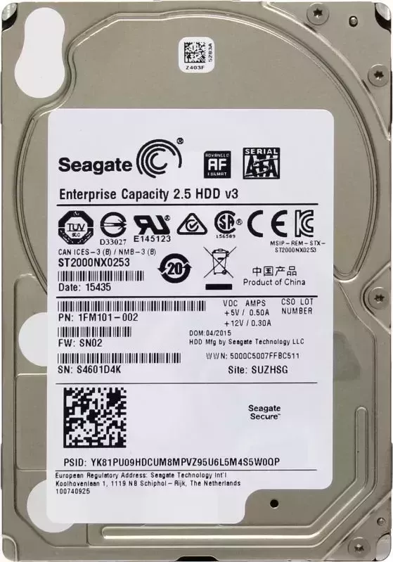 Жесткий диск SEAGATE Exos ST2000NX0253 SATA-III/2Tb/7200rpm/128Mb/2.5