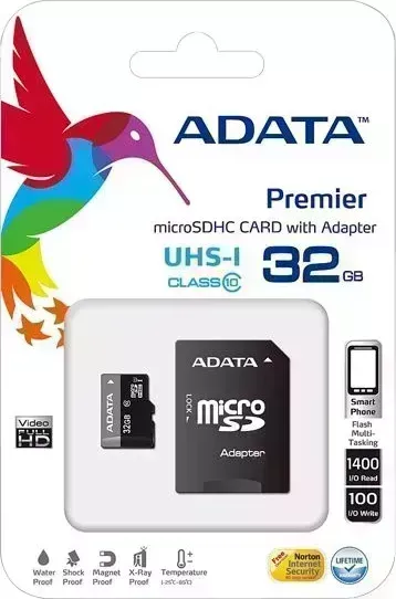 SD карта A-DATA MicroSDHC 32GB Class10 UHS-1 + адаптер (AUSDH32GUICL10-RA1)