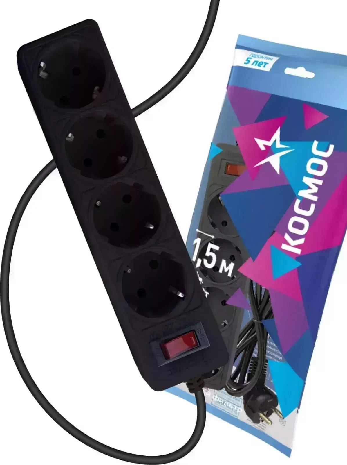 Удлинитель КОСМОС FKsm1.5m-4g(B) черный