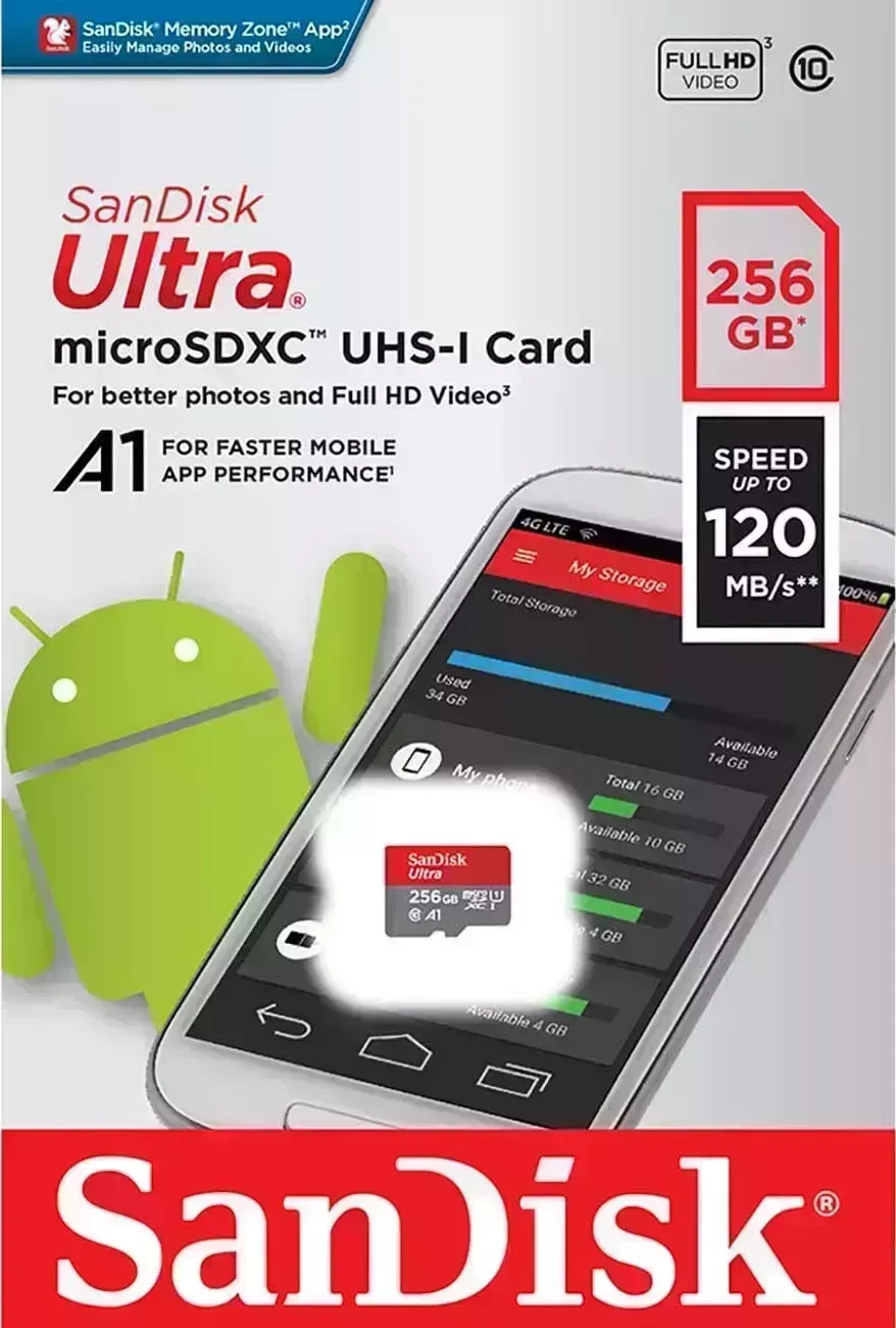 Карта памяти SANDISK Ultra microSDXC UHS-I U1 256ГБ (SDSQUA4-256G-GN6MN)