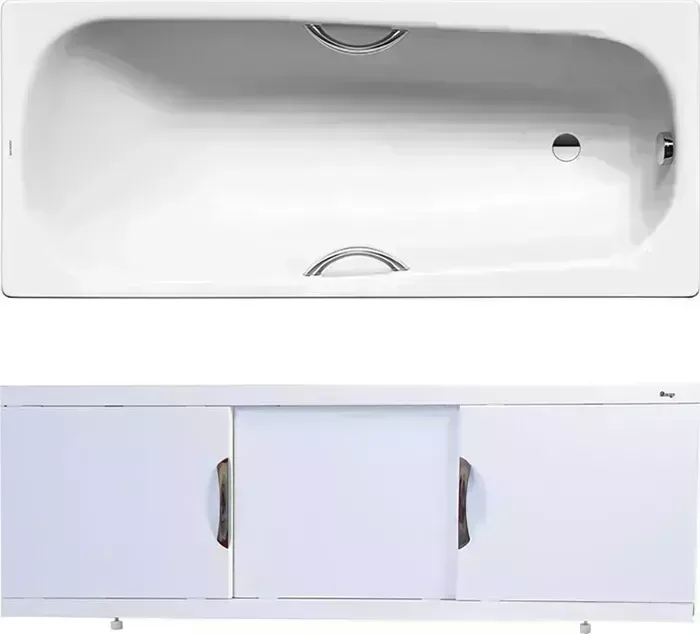 Стальная ванна Kaldewei стальная Saniform Plus Star 333 Antislip, Easy Clean 160x75 с экраном Emmy Валенсия, ножками и ручками
