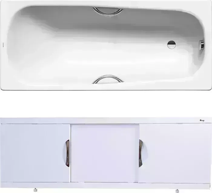Стальная ванна Kaldewei стальная Saniform Plus Star 332 Antislip, Easy Clean 160x70 с экраном Emmy Валенсия, ножками и ручками