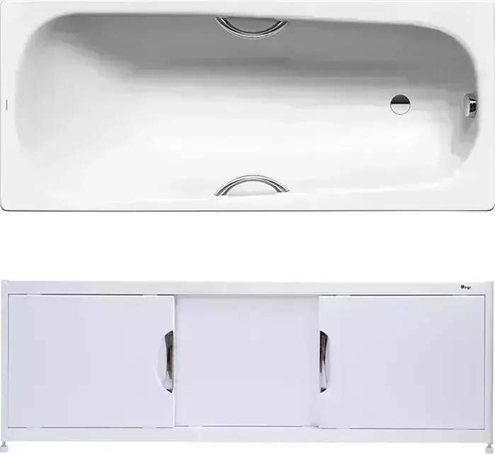 Стальная ванна Kaldewei Saniform Plus Star 332 Antislip, Easy Clean 160x70 с экраном Emmy Малибу, ножками и ручками