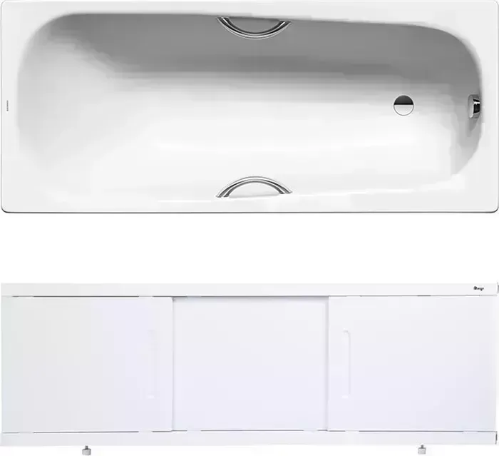 Стальная ванна Kaldewei Saniform Plus Star 332 Antislip, Easy Clean 160x70 с экраном Emmy Соната, ножками и ручками