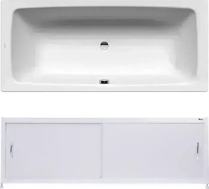 Стальная ванна Kaldewei Cayono Duo 725 Antislip, Easy Clean 180x80 с экраном Emmy Бланка и ножками
