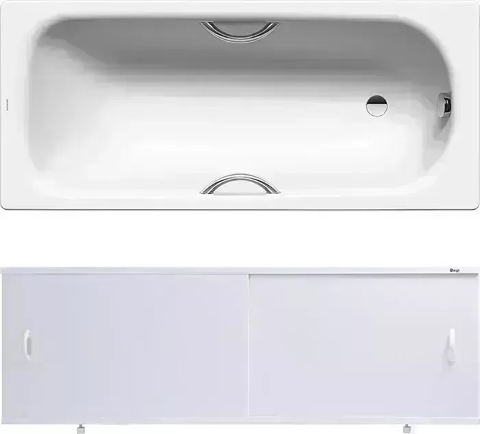Стальная ванна Kaldewei Saniform Plus Star 335 Antislip, Easy Clean 170x70 с экраном Emmy Эко, ножками и ручками