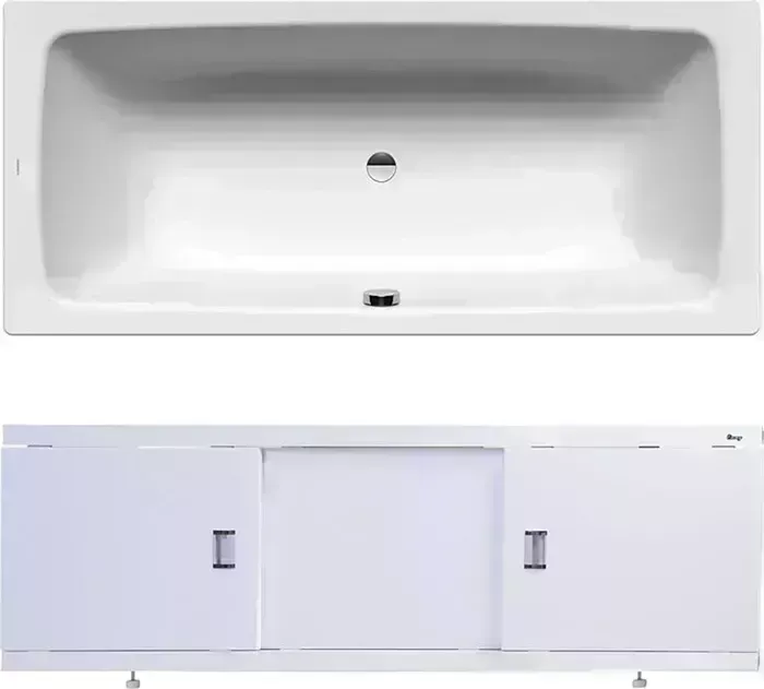 Стальная ванна Kaldewei Cayono Duo 725 Antislip, Easy Clean 180x80 с экраном Emmy Виктория и ножками