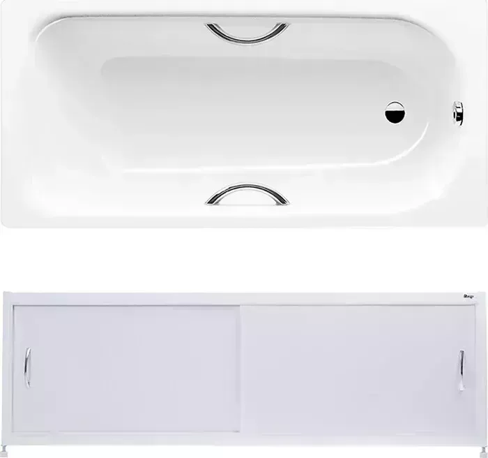 Стальная ванна Kaldewei стальная Saniform Plus Star 337 Easy-Clean Anti-Slip 180x80 с экраном Emmy Бланка, ножками и ручками