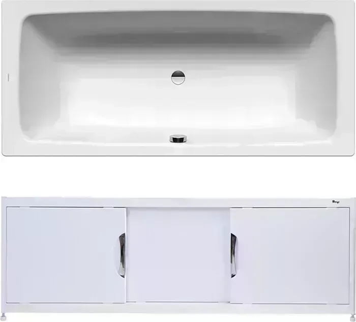 Стальная ванна Kaldewei Cayono Duo 725 Antislip, Easy Clean 180x80 с экраном Emmy Малибу и ножками