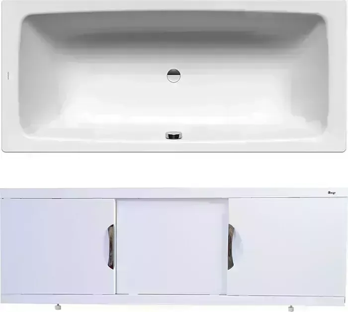 Стальная ванна Kaldewei Cayono Duo 725 Antislip, Easy Clean 180x80 с экраном Emmy Валенсия и ножками