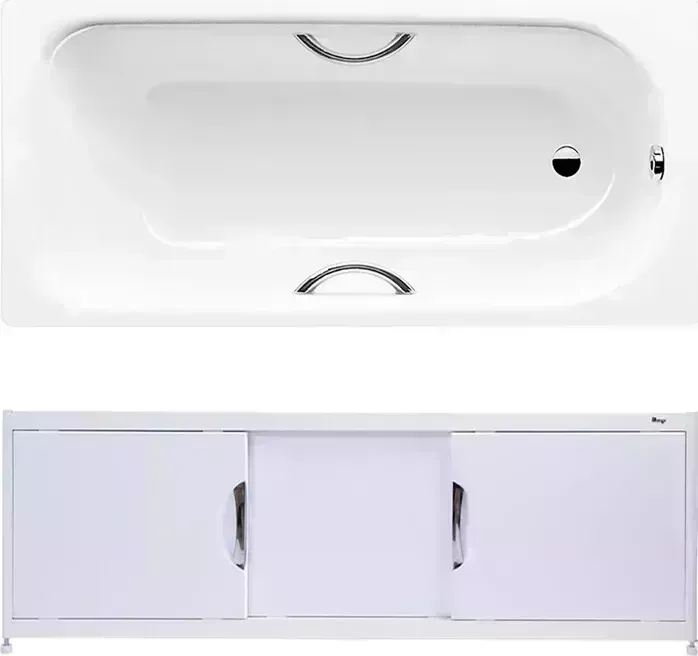 Стальная ванна Kaldewei стальная Saniform Plus Star 337 Easy-Clean 180x80 с экраном Emmy Малибу, ножками и ручками