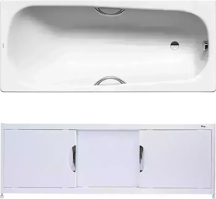 Стальная ванна Kaldewei стальная Saniform Plus Star 331 Antislip, Easy Clean 150x70 с экраном Emmy Малибу, ножками и ручками