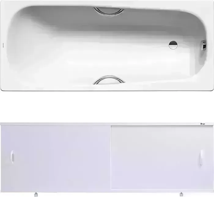 Стальная ванна Kaldewei стальная Saniform Plus Star 331 Antislip, Easy Clean 150x70 с экраном Emmy Эко, ножками и ручками