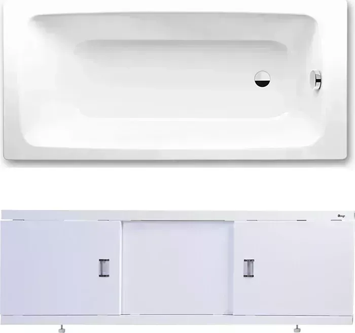 Стальная ванна Kaldewei Cayono 751 Easy-Clean 180x80 с экраном Emmy Виктория и ножками