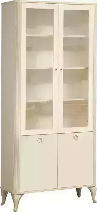 Шкаф ОЛМЕКО -витрина 43.05 Стефани бежевый/профиль: Masa Decor слоновая кость/профиль: Kroning слоновая кость патина/стекло