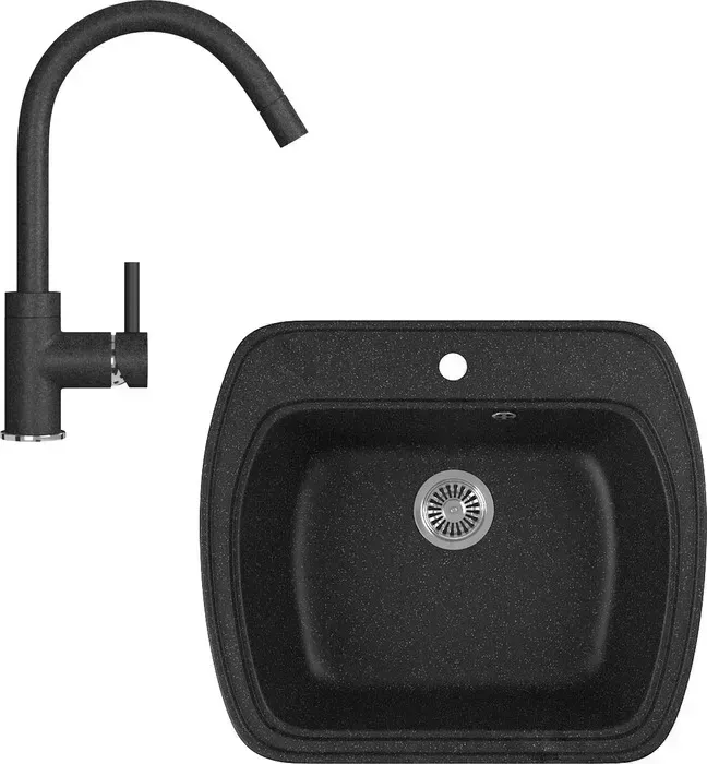 Мойка кухонная и смеситель GREENSTONE и смеситель GRS-11-308, GS-003-308 черный