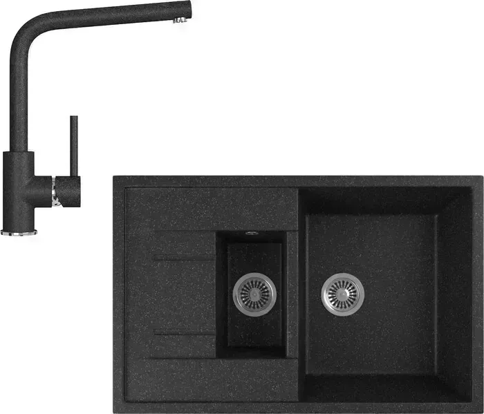 Мойка кухонная и смеситель GREENSTONE и смеситель GRS-21K-308, GS-004-308 черный