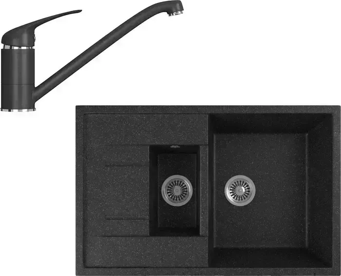 Мойка кухонная и смеситель GREENSTONE и смеситель GRS-21K-308, GS-001-308 черный