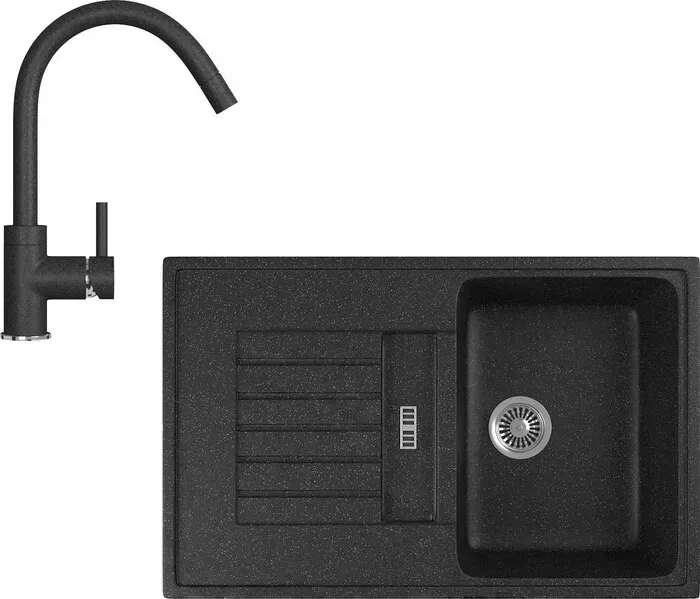 Мойка кухонная и смеситель GREENSTONE и смеситель GRS-24-308, GS-003-308 черный