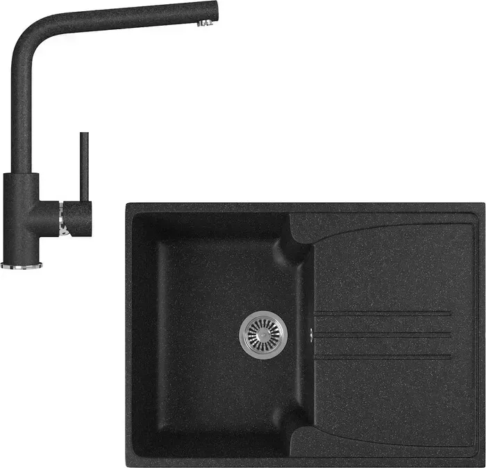 Мойка кухонная и смеситель GREENSTONE и смеситель GRS-40s-308, GS-004-308 черный