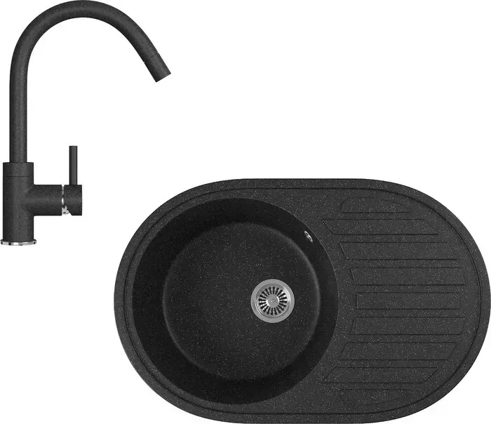 Мойка кухонная и смеситель GREENSTONE и смеситель GRS-18L-308, GS-003-308 черный