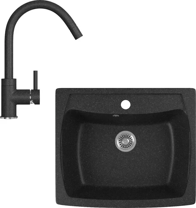 Мойка кухонная и смеситель GREENSTONE и смеситель GRS-03-308, GS-003-308 черный