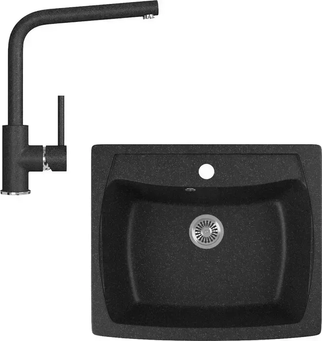Мойка кухонная и смеситель GREENSTONE и смеситель GRS-03-308, GS-004-308 черный
