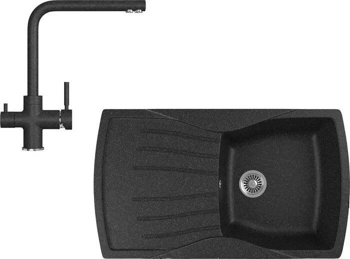 Мойка кухонная и смеситель GREENSTONE и смеситель GRS-22-308, GS-005-308 черный