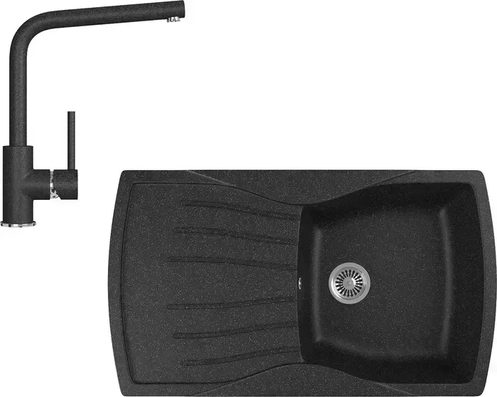 Мойка кухонная и смеситель GREENSTONE и смеситель GRS-22-308, GS-004-308 черный
