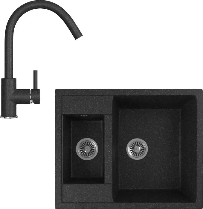 Мойка кухонная и смеситель GREENSTONE и смеситель GRS-21-308, GS-003-308 черный