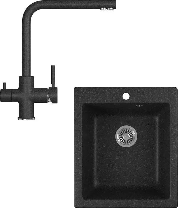 Мойка кухонная и смеситель GREENSTONE и смеситель GRS-17-308, GS-005-308 черный