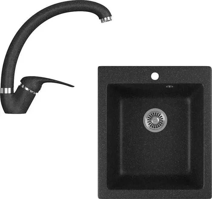Мойка кухонная и смеситель GREENSTONE и смеситель GRS-17-308, GS-002-308 черный