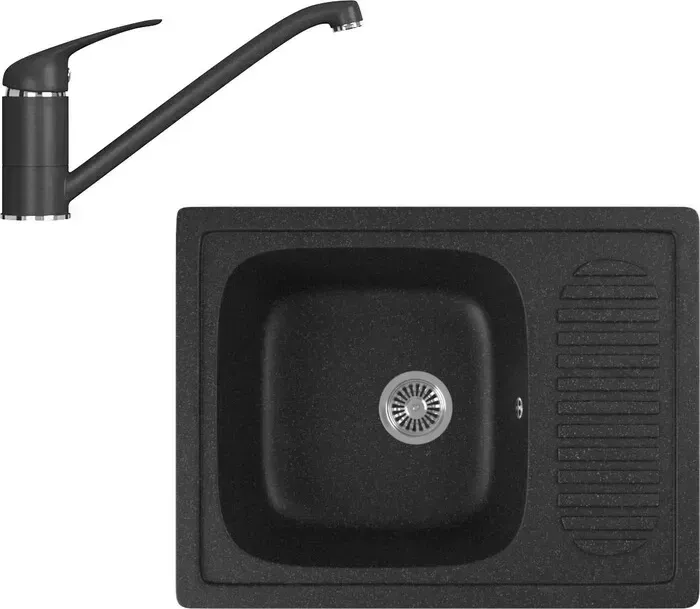 Мойка кухонная и смеситель GREENSTONE и смеситель GRS-13-308, GS-001-308 черный