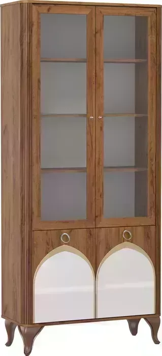 Шкаф ОЛМЕКО -витрина 43.05 Стефани таксония/профиль: Masa Decor таксония/профиль: Kroning таксония патина/стекло с комплектом зеркал