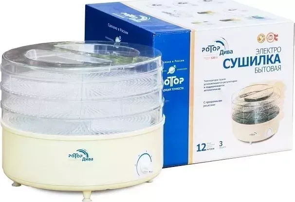 Сушилка для овощей и фруктов Ротор и Дива СШ-007-11 (3 поддона) цветная упаковка, прозрачный