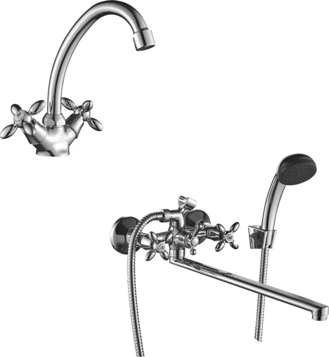 Комплект смесителей Decoroom для раковины и ванны, с душем, хром (DR53012, DR53043)