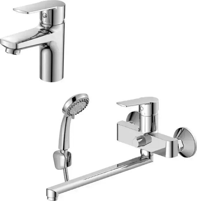 Комплект смесителей Decoroom для раковины и ванны, с душем, хром (DR22011, DR22043)