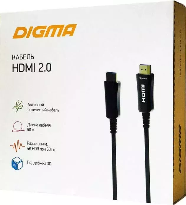 Фото №3 Кабель Digma HDMI HDMI 2.0 AOC HDMI (m)/HDMI (m) 50м. Позолоченные контакты черный (BHP AOC 2.0-50)