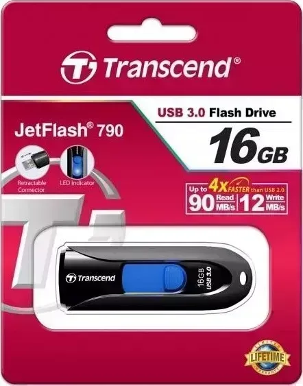 Флеш-накопитель TRANSCEND 16GB JetFlash 790 (Black/blue) USB 3.1 (TS16GJF790K)