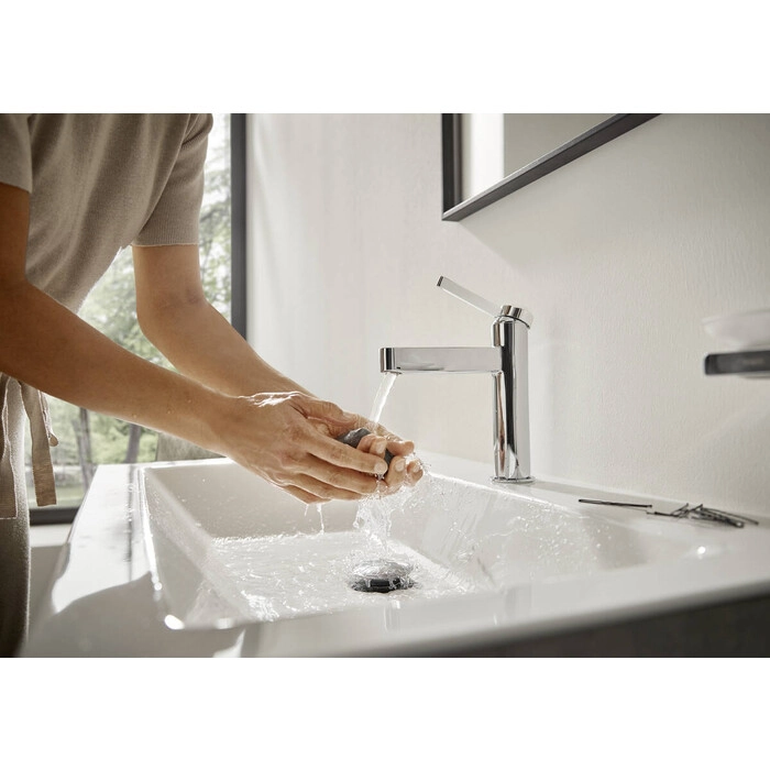 Фото №1 Смеситель для раковины Hansgrohe Finoris с донным клапаном Push-Open, белый матовый (76010700)