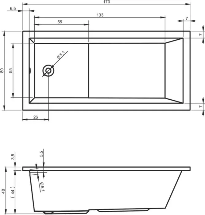 Акриловая ванна RIHO Lusso Plus 170x80 без гидромассажа (B006001005)