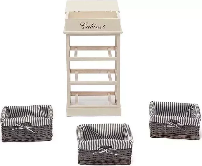 Тумба TetChair с 3 корзинами и ящиком Secret De Maison Ouverture 3 (mod. 4336) paulownia, мдф butter white (слоновая кость) ткань в полоску