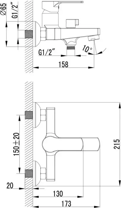 Смеситель для ванны LEMARK Plus Grace с душем, хром (LM1512C, LM8063C)