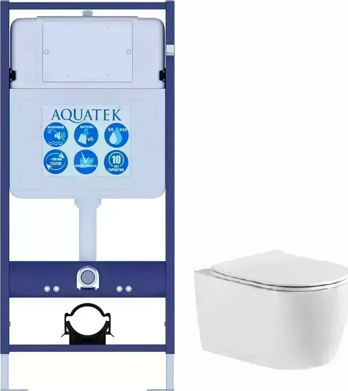 Комплект унитаза с инсталляцией AQUATEK Set ЕВРОПА New cm (рама Standard INS-0000012+звукоиз. прокладка+унитаз ЕВРОПА AQ1106-00+тонкое сиденье с cm с механизмом плавного закр.)