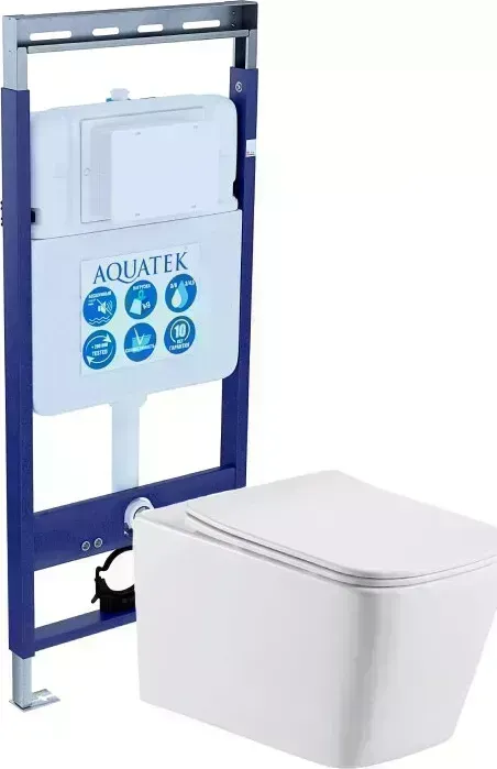 Комплект унитаза с инсталляцией AQUATEK SET ЛИБРА N (рама Standard INS-0000012 без клав. и крепежа+унитаз ЛИБРА New AQ0530N-00 с тонким сиденьем N и с soft-close)