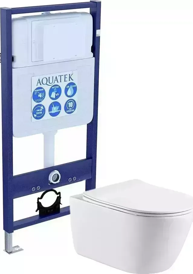 Комплект унитаза с инсталляцией AQUATEK SET ОБЕРОН (рама Standard INS-0000012 без клав. и крепежа+унитаз ОБЕРОН AQ1363W-00 с тонким сиденьем soft и с -close)
