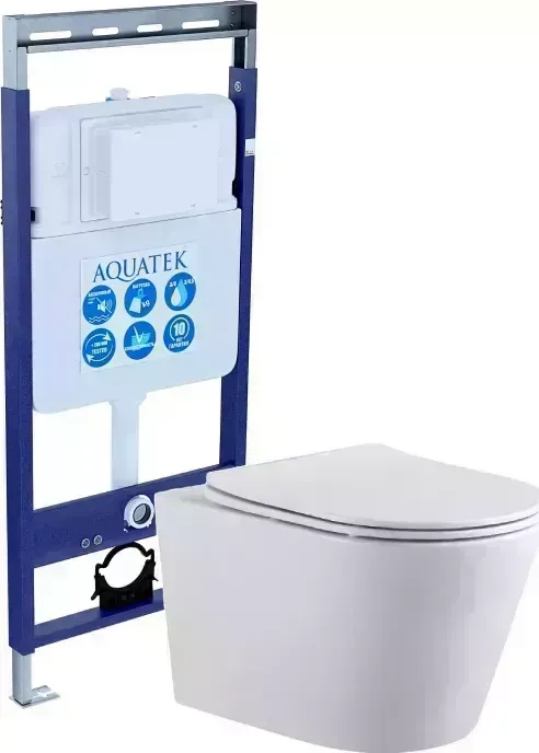 Комплект унитаза с инсталляцией AQUATEK SET ВЕГА Easy Fix (рама INS-0000010 Easy Fix 50+звукоиз. прокладка+унитаз ВЕГА AQ1905-00+тонкое сиденье с механизмом плав с ного закрывания)